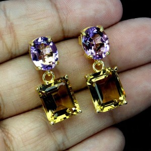 925 Zjawiskowe srebrne eleganckie kolczyki naturalne ametysty cytryny 2