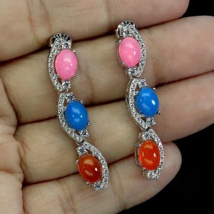 Srebrne eleganckie kolczyki natural pomarańczowe niebieskie różowe opale 2