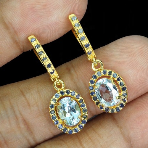 Srebrne eleganckie zjawiskowe kolczyki naturalne topazy sky blue szafiry 2