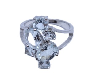 Natural aquamarine silver ring 925 size 14.5