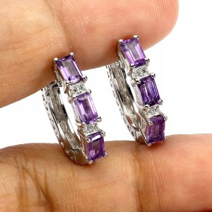 2 Piękne delikatne eleganckie srebrne kolczyki naturalne ametysty cyrkonie