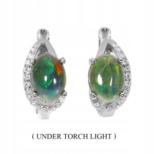 Kolczyki srebrne zjawiskowe naturalne czarne opale cyrkonie delikatne 2