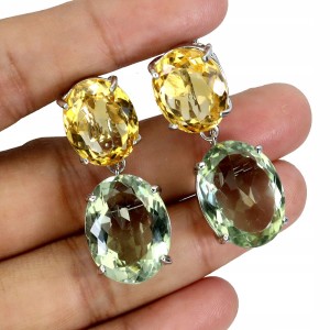 925 Zjawiskowe kolczyki naturalne okazałe prasiolity cytryny 43ct 2