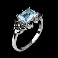 Srebrny 925 elegancki pierścionek naturalny sky topaz czarne spinele r 17