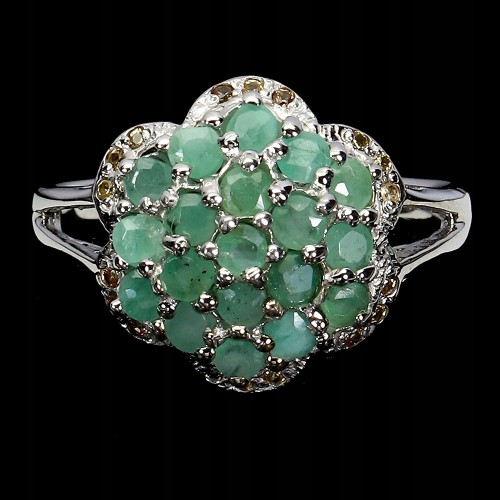 925 Pierścionek zjawiskowy naturalne szmaragdy szafiry Songea r 19