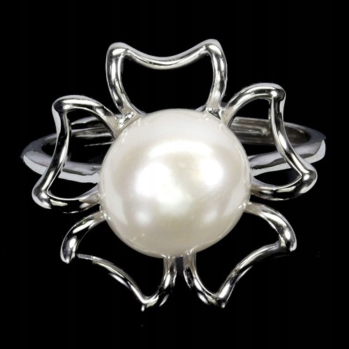 925 Pierścionek delikatny elegancki naturalna kremowa perła kwiat r 16