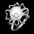 925 Pierścionek delikatny elegancki naturalna kremowa perła kwiat r 16