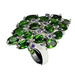 Pierścionek srebrny 925 diopsydy ametysty r 16