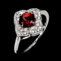 925 Pierścionek delikatny elegancki naturalny granat cyrkonie r 14
