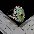 925 Pierścionek elegancki natural szmaragdy cytryn rubiny tanzanity r 17.5