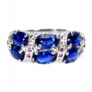 925 Pierścionek srebrny elegancki naturalne kianity granaty r 15