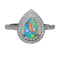 925 Zjawiskowy elegancki pierścionek r 17 cyrkonie naturalny ognisty opal