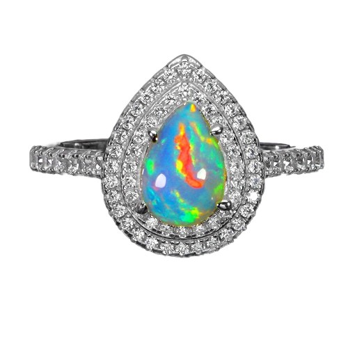 925 Zjawiskowy elegancki pierścionek r 17 cyrkonie naturalny ognisty opal