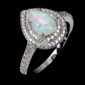925 Zjawiskowy elegancki pierścionek r 17 cyrkonie naturalny ognisty opal