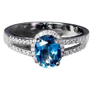 Srebrny elegancki delikatny pierścionek topaz london blue cyrkonie r 17 925
