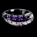 925 Delikatny srebrny pierścionek naturalne ametysty granaty r 13 wąż