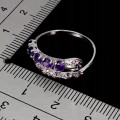 925 Delikatny srebrny pierścionek naturalne ametysty granaty r 13 wąż
