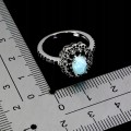 Pierścionek 925 elegancki srebrny naturalny larimar czarne spinele r 14