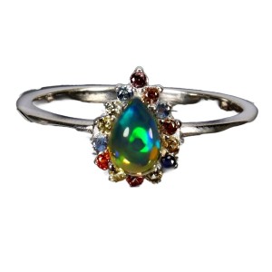 Delikatny srebrny pierścionek r 14.5 naturalny ognisty opal szafiry Songea