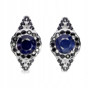 4 Kolczyki srebrne eleganckie naturalne czarne spinele niebieskie szafiry