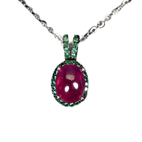 925 Elegancki delikatny srebrny naszyjnik naturalny rubin zielone cyrkonie