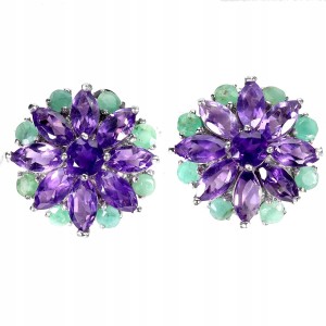 Srebrne eleganckie zjawiskowe kolczyki naturalne ametysty szmaragdy 4