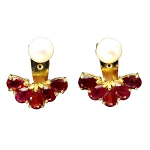 925 Kolczyki eleganckie zjawiskowe srebrne naturalne perły rubiny 4