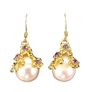 925 Kolczyki srebrne eleganckie zjawiskowe naturalne perły ametysty 4