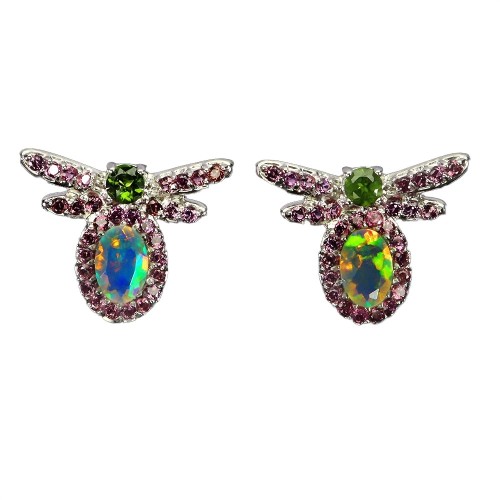 925 Pszczoła kolczyki delikatne granaty diopsydy opale ogniste 4