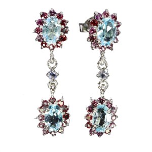 Kolczyki zjawiskowe wiszące srebrne naturalne topazy granaty tanzanity 4