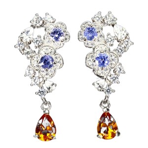 925 Kolczyki delikatne eleganckie naturalne tanzanity cytryny kwiat 4