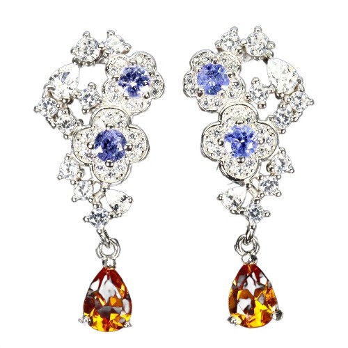 925 Kolczyki delikatne eleganckie naturalne tanzanity cytryny kwiat 4