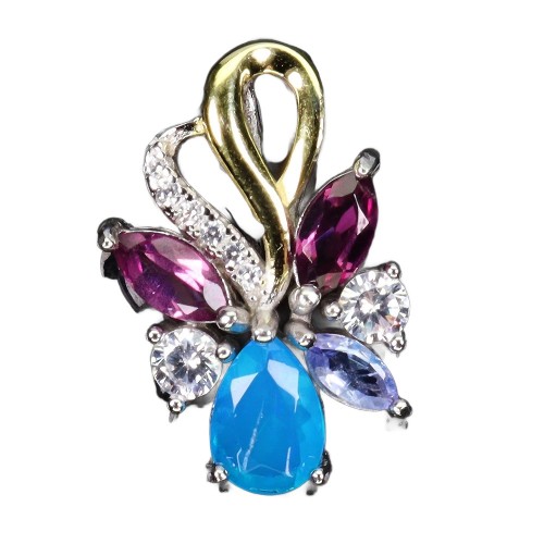 Wisiorek delikatny srebrny naturalne granaty niebieski opal tanzanit 925