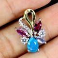 Wisiorek delikatny srebrny naturalne granaty niebieski opal tanzanit 925