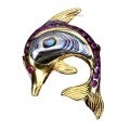 Zjawiskowy wisiorek broszka naturalna masa perłowa rubiny delfin 925