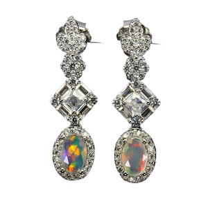 Piękne delikatne zjawiskowe kolczyki 925 naturalne opale ogniste cyrkonie 4