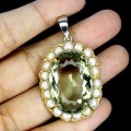 Wisiorek srebrny naturalny 29ct prasiolit (zielony ametyst) perły piękny