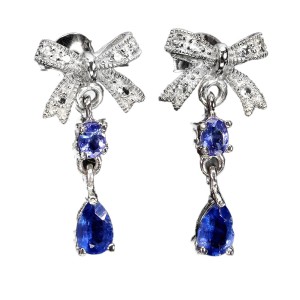 925 Delikatne kolczyki naturalne tanzanity kianity białe topazy kokardki 4