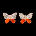 4 Srebrne kolczyki delikatne cyrkonie opale pomarańczowe naturalne motyl