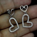 925 Srebrne piękne wiszące kolczyki cyrkonie serce 4