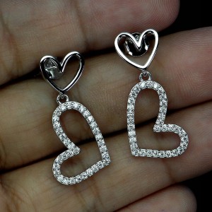 925 Srebrne piękne wiszące kolczyki cyrkonie serce 4