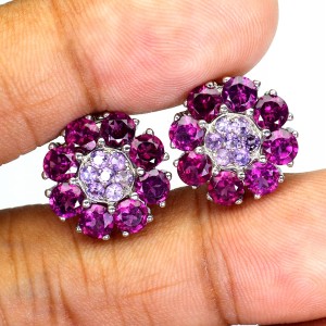 Srebrne eleganckie zjawiskowe kolczyki natural granaty rodolity ametysty 4