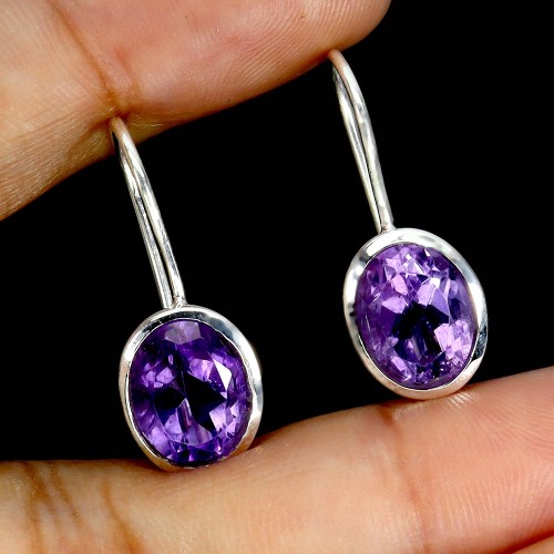 Kolczyki srebrne wiszące eleganckie delikatne naturalne ametysty 925 4