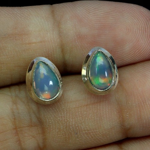 4 Piękne srebrne delikatne kolczyki naturalne opale ogniste 925