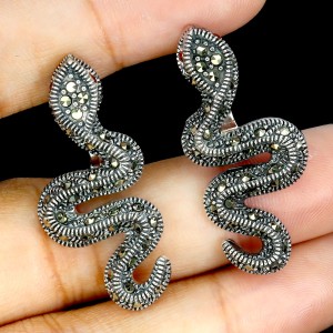 925 Kolczyki srebrne zjawiskowe naturalne markazyty węże 4