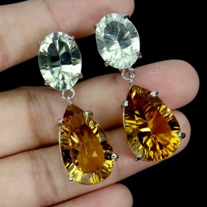 925 Piękne kolczyki naturalne okazałe zielone prasiolity cytryny 36ct 4