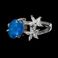 Pierścionek srebrny delikatny r 14 naturalny opal niebieski cyrkonie 925