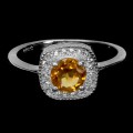 925 Pierścionek elegancki r 16 srebrny delikatny cyrkonie cytryn naturalny