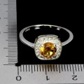 925 Pierścionek elegancki r 16 srebrny delikatny cyrkonie cytryn naturalny