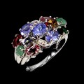 Pierścionek srebrny r 13 naturalne turmaliny tanzanity szmaragdy granaty